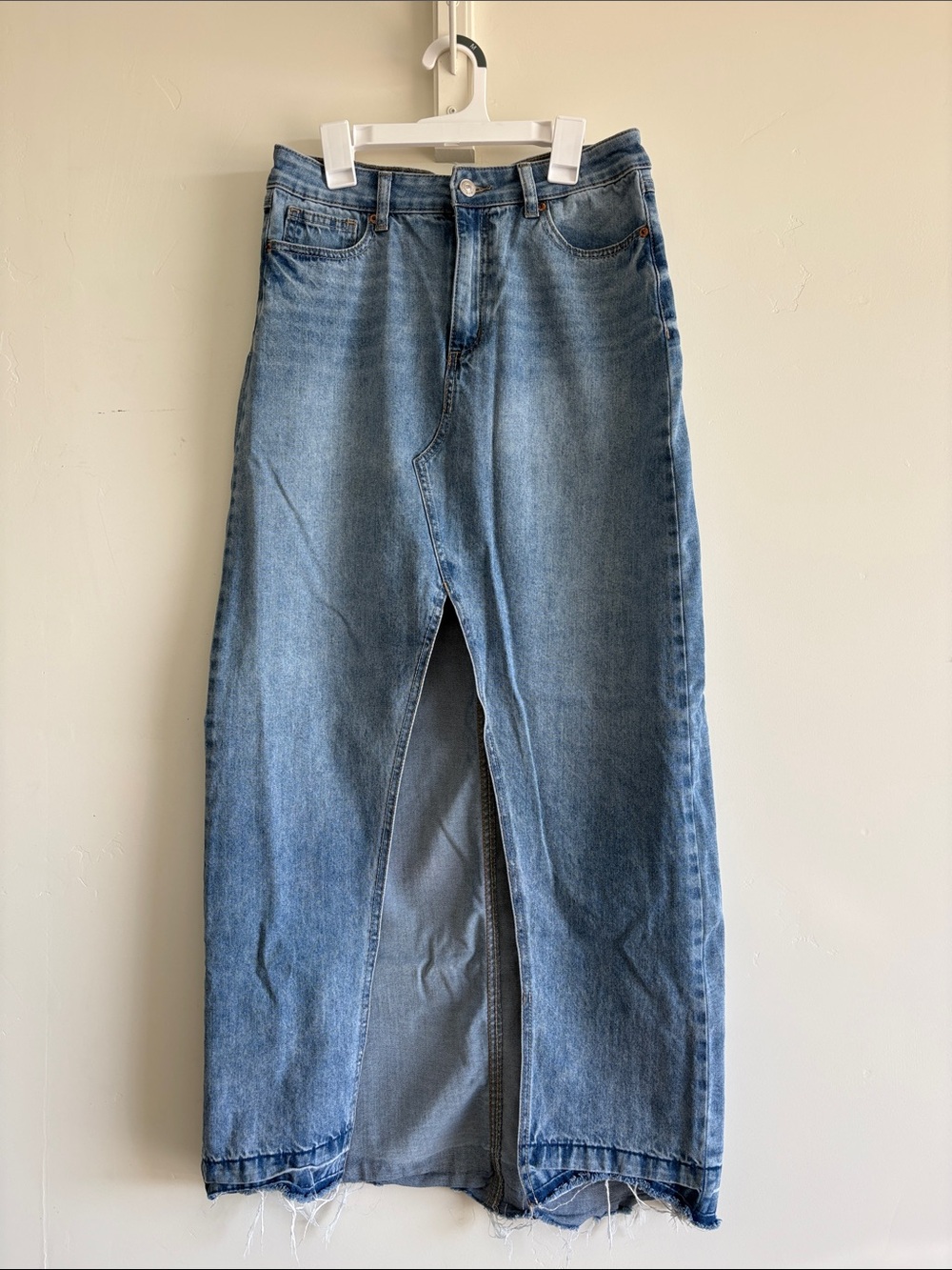 Rewash Light Blue Denim Split-Front Maxi Skirt-Jeans
